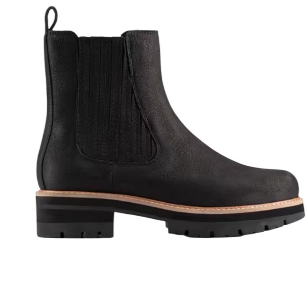 Clarks Black Leather Chelsea Lug Sole Booties